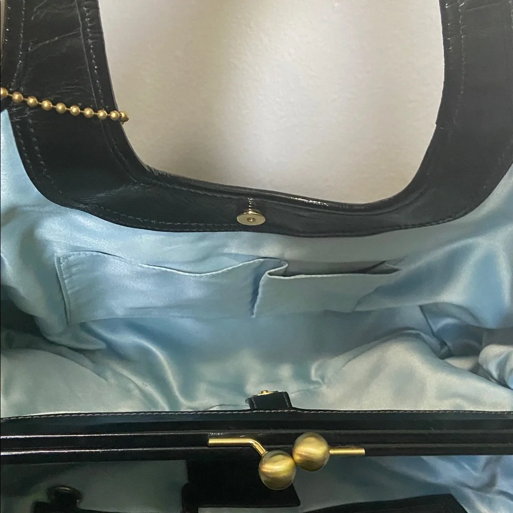 Pristine COACH Classic Black Signature Canvas Ergo Bag with Kiss-lock closure - Picture 11 of 15
